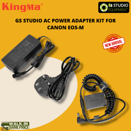 GS STUDIO AC POWER ADAPTER KIT FOR CANON EOS-M EOS M M2 M10 M50 CAMERA (ACK-E12 + LP-E12 DUMMY)